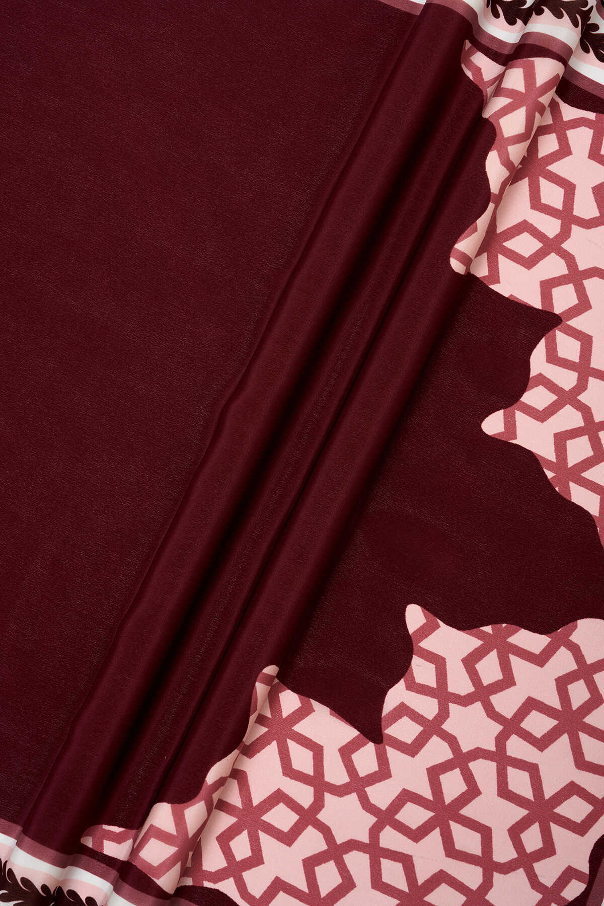 Sekiz Lale Bordo Krep İpek Şal 70x200