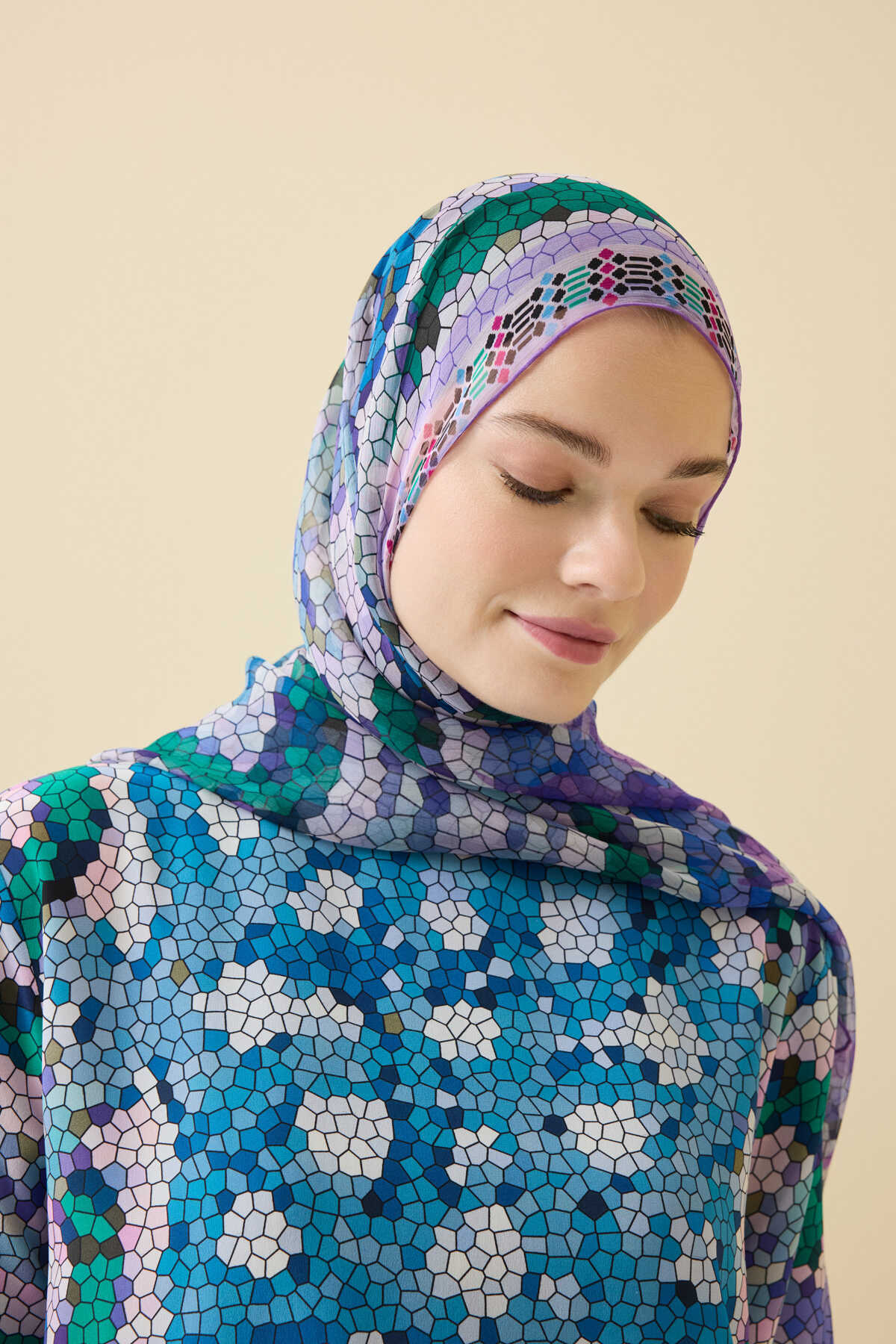 Selçuk Güneşi Lila Krep İpek Şal 80x210