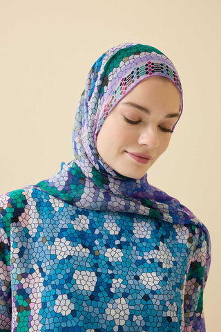 Selçuk Güneşi Lila Krep İpek Şal 80x210