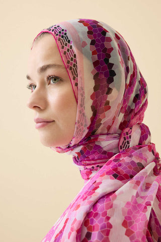 Selçuk Güneşi Pembe Krep İpek Şal 80x210