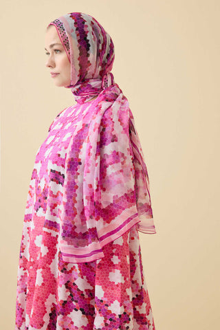 Selçuk Güneşi Pembe Krep İpek Şal 80x210
