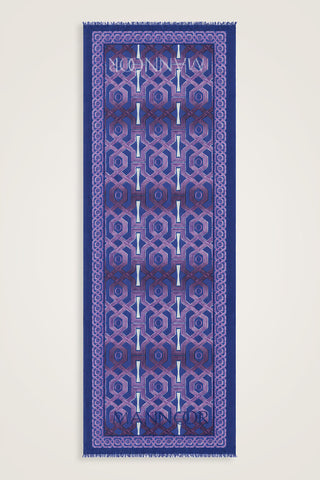 Selçuk-i Kafes Fuşya-Saks İpek Vual Şal 70x200