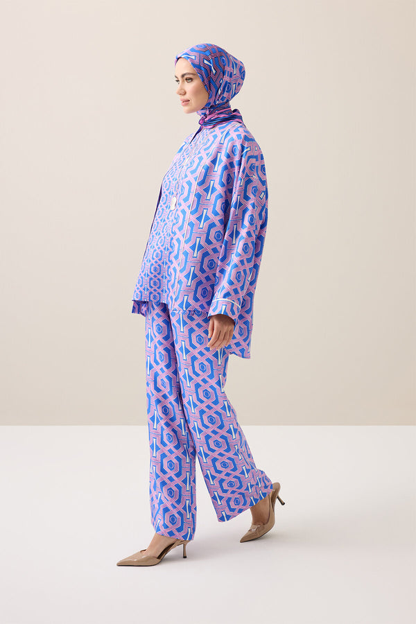 Seljuk-i Kafes Fuchsia-Saks Twill Silk Trousers