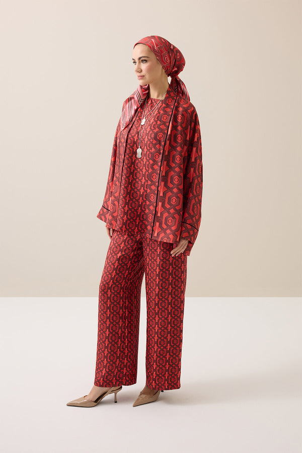 Seljuk-i Kafes Red Twill Silk Trousers