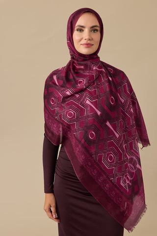 Selçuk-i Kafes Mürdüm İpek Vual Şal 70x200