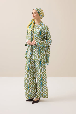 Selçuk-i Kafes Turkuaz-Sarı Tivil İpek Kısa Kimono
