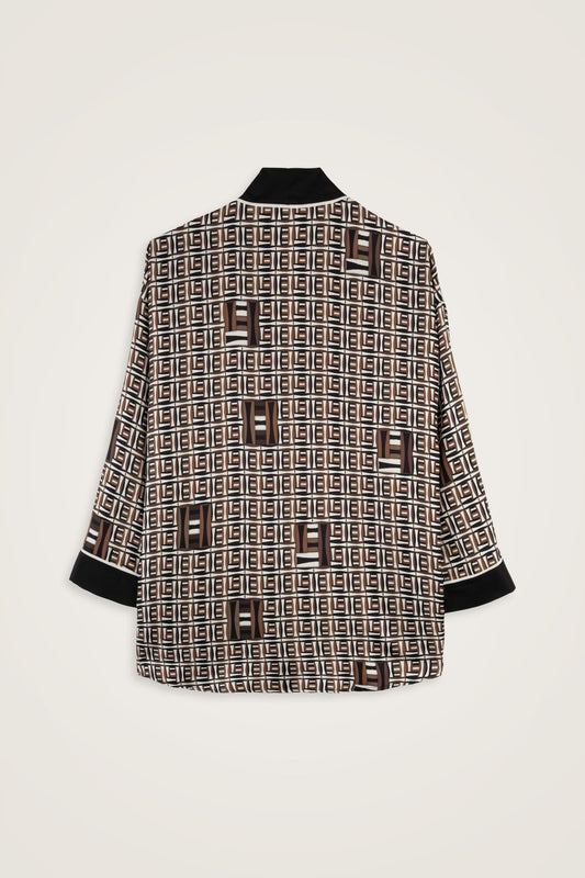 Sepet Kahverengi Tivil İpek Kısa Kimono