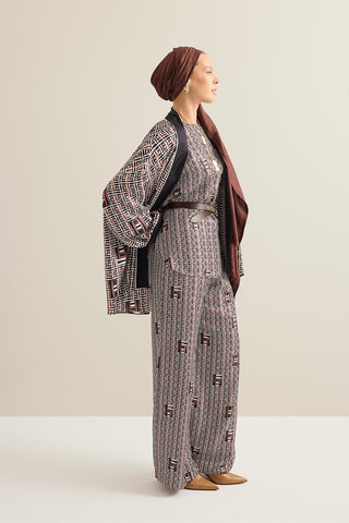 Sepet Kahverengi Tivil İpek Kısa Kimono