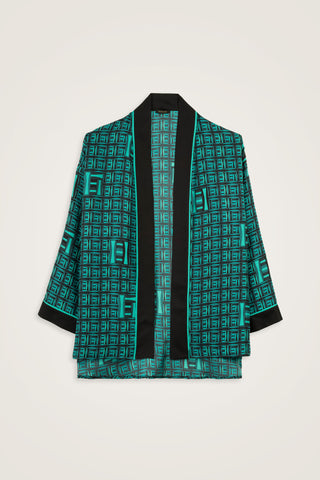 Sepet Yeşil Tivil İpek Kısa Kimono