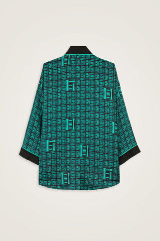 Sepet Yeşil Tivil İpek Kısa Kimono