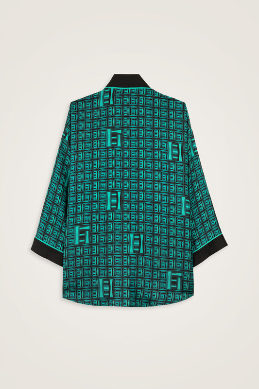 Sepet Yeşil Tivil İpek Kısa Kimono
