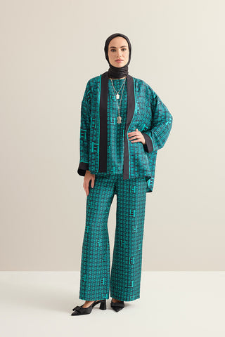Sepet Yeşil Tivil İpek Kısa Kimono