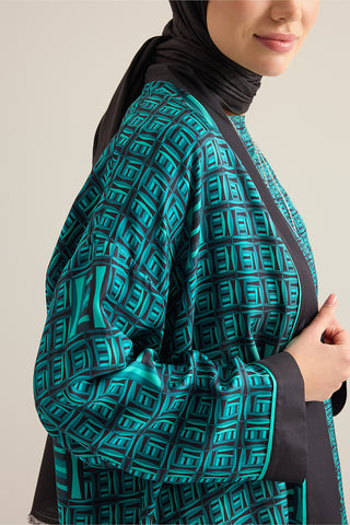 Sepet Yeşil Tivil İpek Kısa Kimono