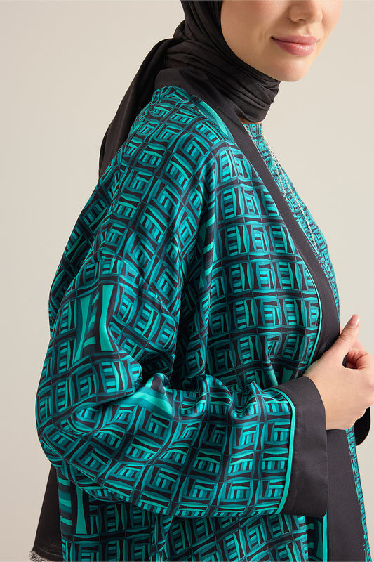 Sepet Yeşil Tivil İpek Kısa Kimono