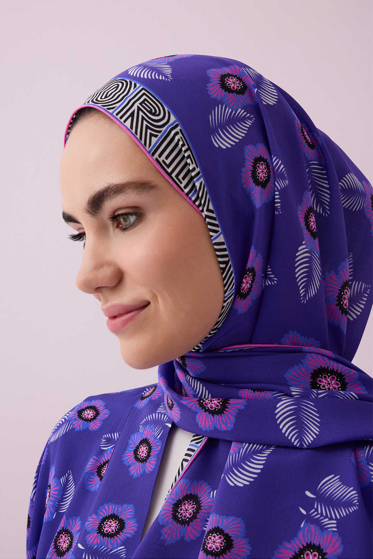 Serpme Çiçek Mor Krep İpek Şal 70x210