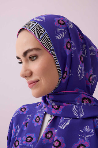 Serpme Çiçek Mor Krep İpek Şal 70x210
