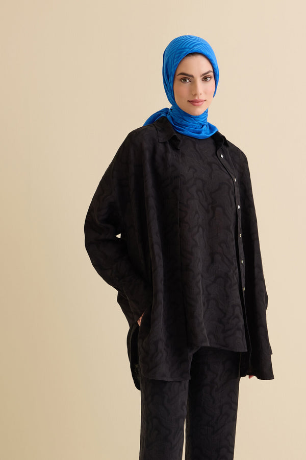 Black Linen Jacquard Undershirt