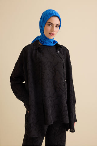 Siyah Keten Jakar Gömlek