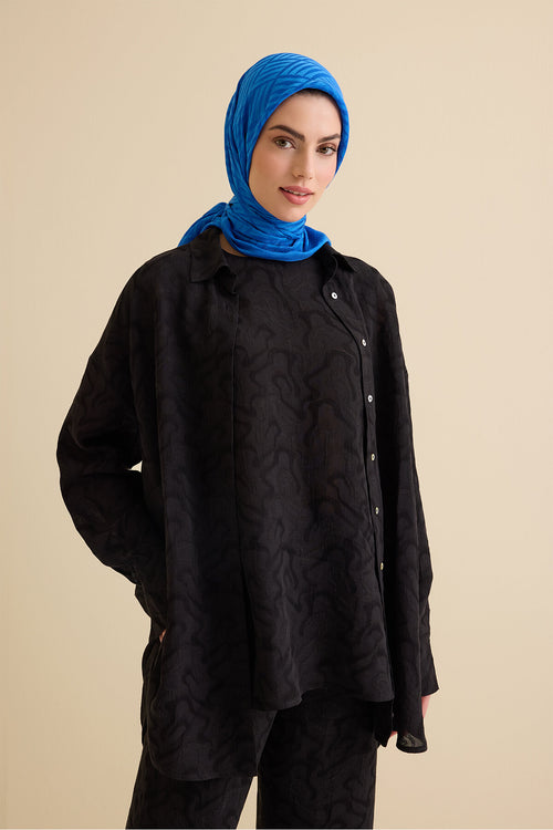 Black Linen Jacquard Shirt