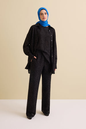 Black Linen Jacquard Trousers