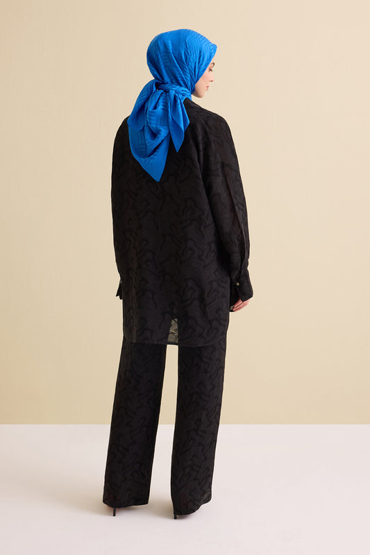 Siyah Keten Jakar Pantolon