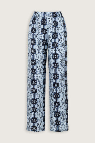 Girdap Mavi Tivil İpek Pantolon Pijama