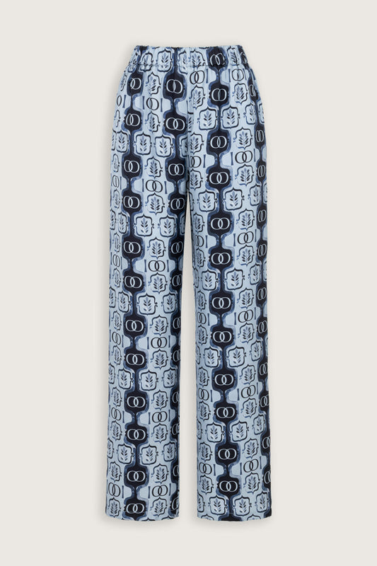 Girdap Mavi Tivil İpek Pantolon Pijama