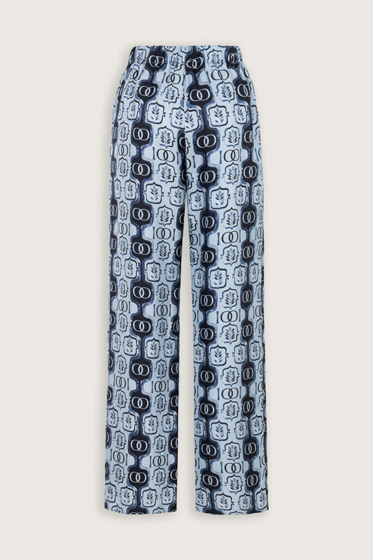 Girdap Mavi Tivil İpek Pantolon Pijama