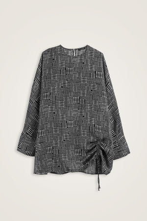 Stone Wall Black Ruched Silk Blouse