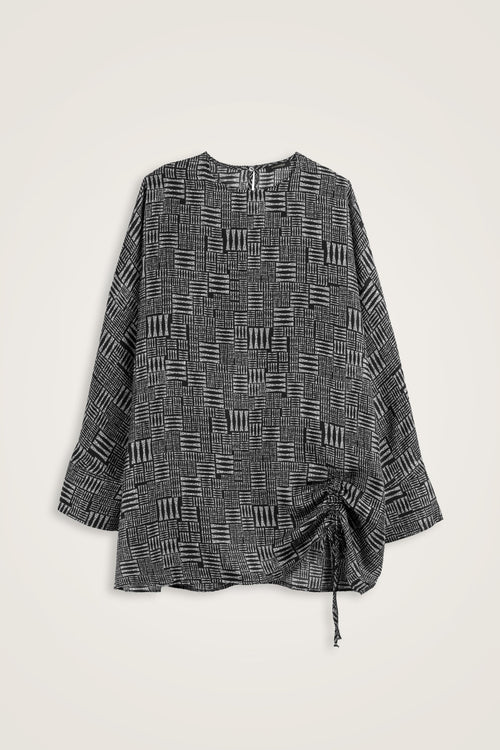 Stone Wall Black Ruched Silk Blouse