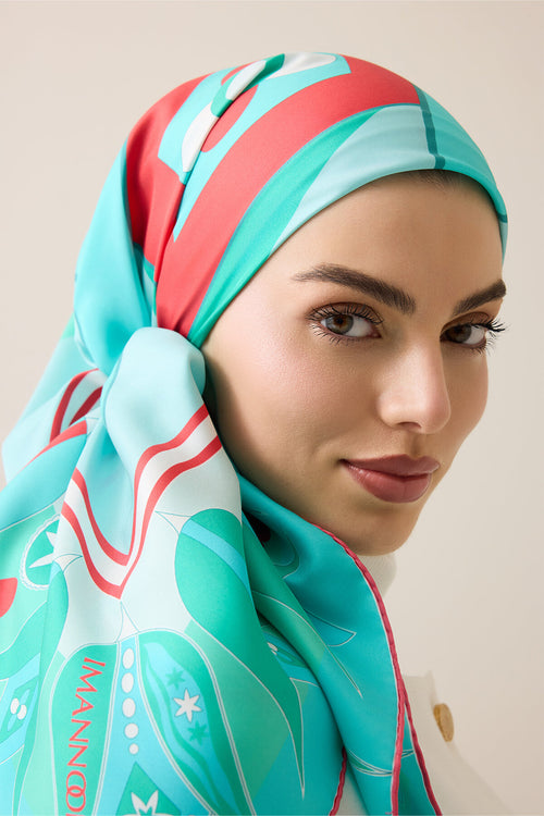 Single Tulip Turquoise Silk Twill Scarf