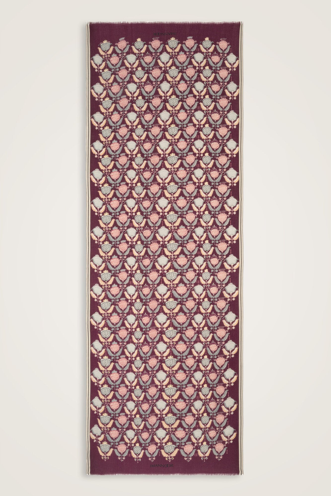 Ters Lale Bordo-Gri Yün Şal 70x200