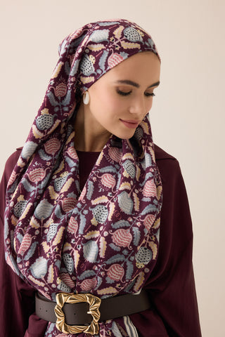 Ters Lale Bordo-Gri Yün Şal 70x200