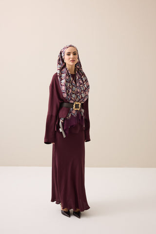 Ters Lale Bordo-Gri Yün Şal 70x200