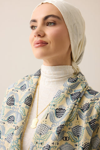 Ters Lale Krem-Gri Yün Şal 70x200