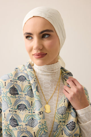 Ters Lale Krem-Gri Yün Şal 70x200