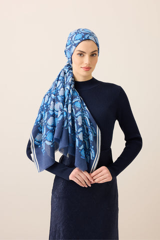 Ters Lale Lacivert Yün Şal 70x200