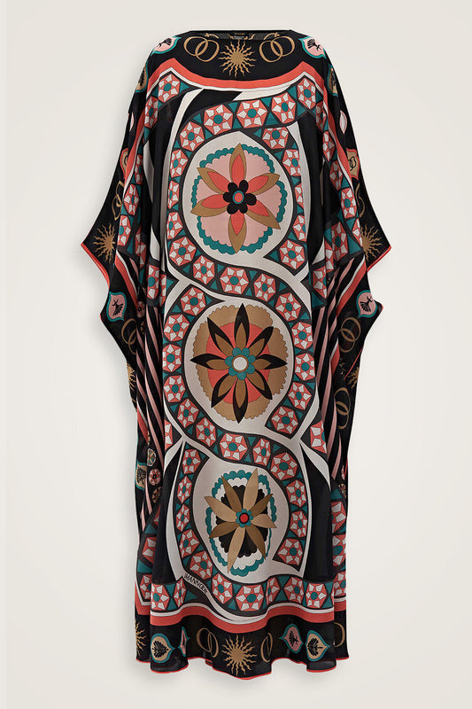 Üç Papatya Mercan İpek Kaftan