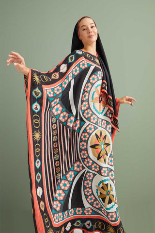 Üç Papatya Mercan İpek Kaftan