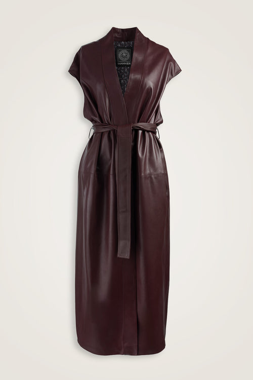 Long Burgundy Leather Vest