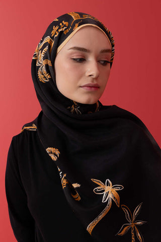 Vaha Siyah/Altın Floş Viskon Şal 70x210