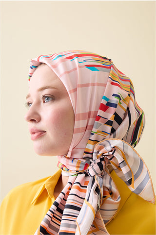 Yağmur Noor Pembe Tivil İpek Eşarp 90x90