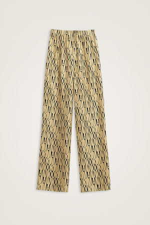 Black and Yellow Twill Silk Trousers with Printed Design