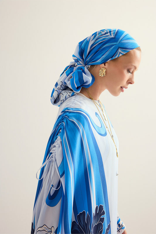Yeni Dünya Mavi Krep İpek Abaya