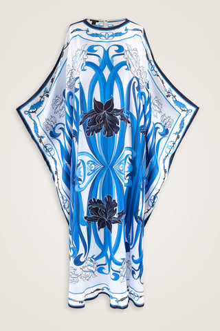 Yeni Dünya Mavi Krep İpek Kaftan
