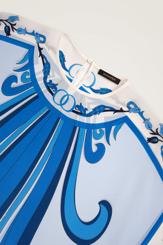 Yeni Dünya Mavi Krep İpek Kaftan