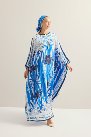 Yeni Dünya Mavi Krep İpek Kaftan