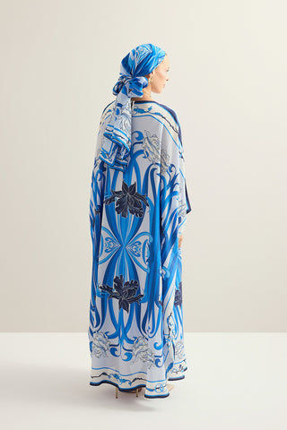 Yeni Dünya Mavi Krep İpek Kaftan