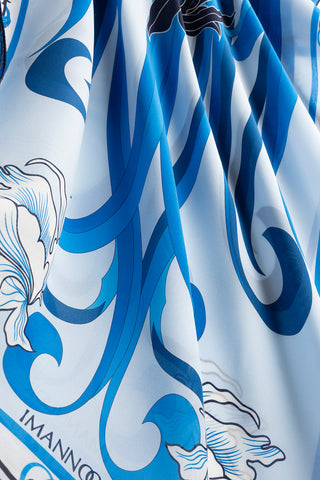 Yeni Dünya Mavi Krep İpek Kaftan Şalı 70x210