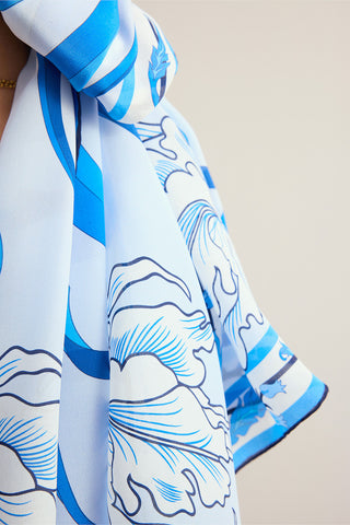Yeni Dünya Mavi Krep İpek Kaftan Şalı 70x210